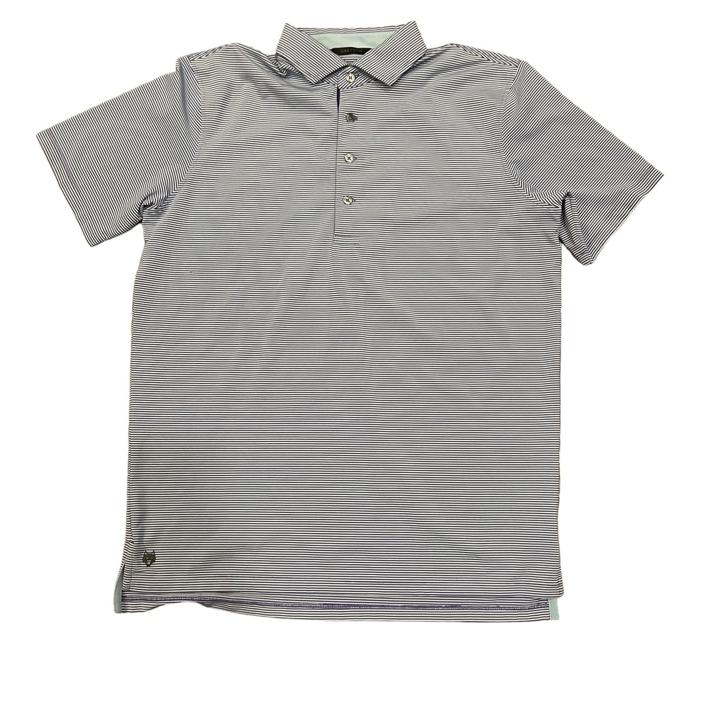 Greyson Mens Medium Purple White Micro Stripe Short Sleeve Golf Polo Shirt